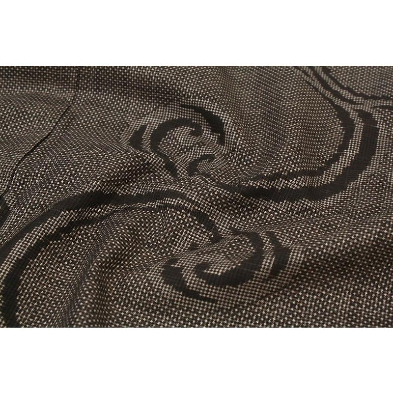 本場大島紬 泥大島 茶泥色 7マルキ 波 正絹 中古 美品 お仕立て