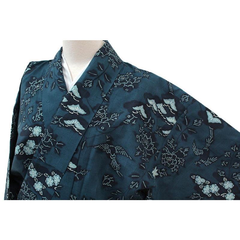 在庫処分 本場琉球紅型染 紬 藍色 鳥 牡丹 梅 松 楓 正絹 新古品