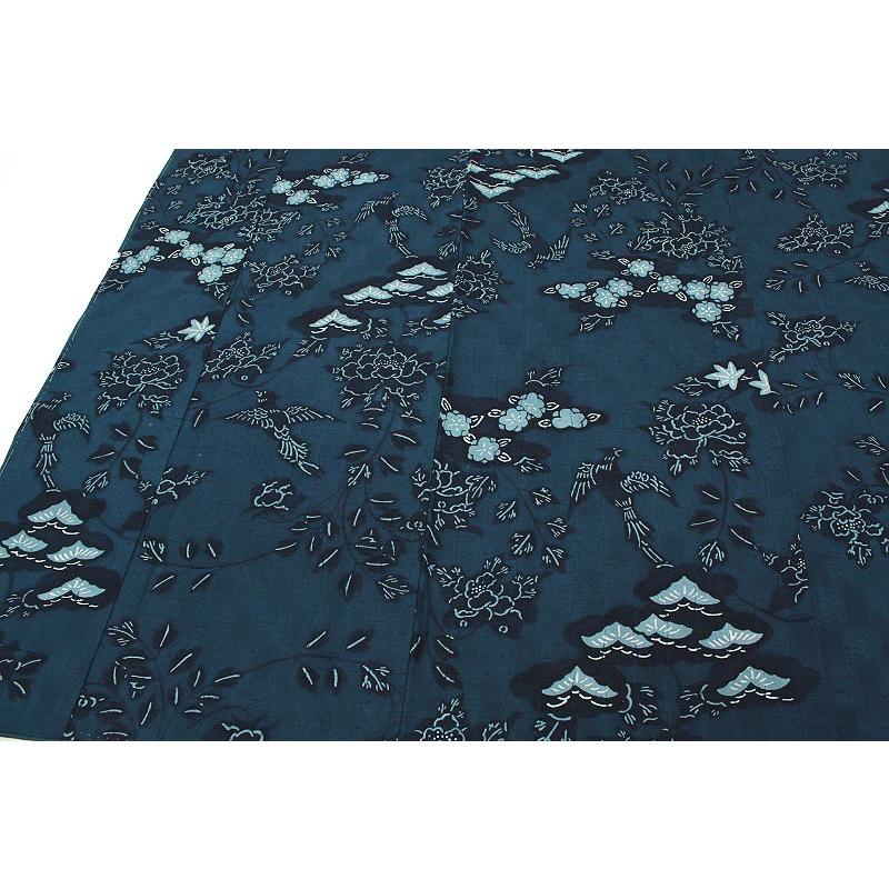 在庫処分 本場琉球紅型染 紬 藍色 鳥 牡丹 梅 松 楓 正絹 新古品