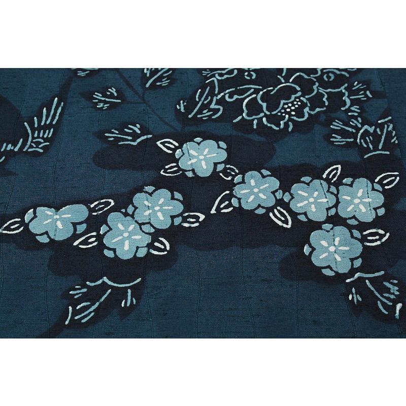 在庫処分 本場琉球紅型染 紬 藍色 鳥 牡丹 梅 松 楓 正絹 新古品