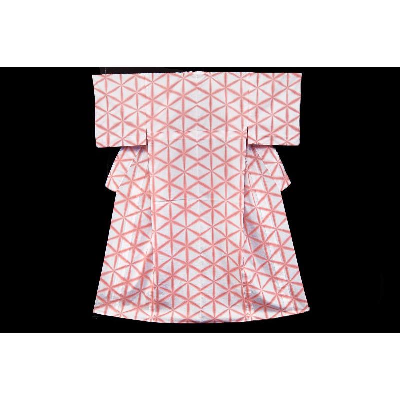 在庫処分 浴衣 レディース 雪花絞り 白地 ピンク 桃色 麻の葉 レトロ  