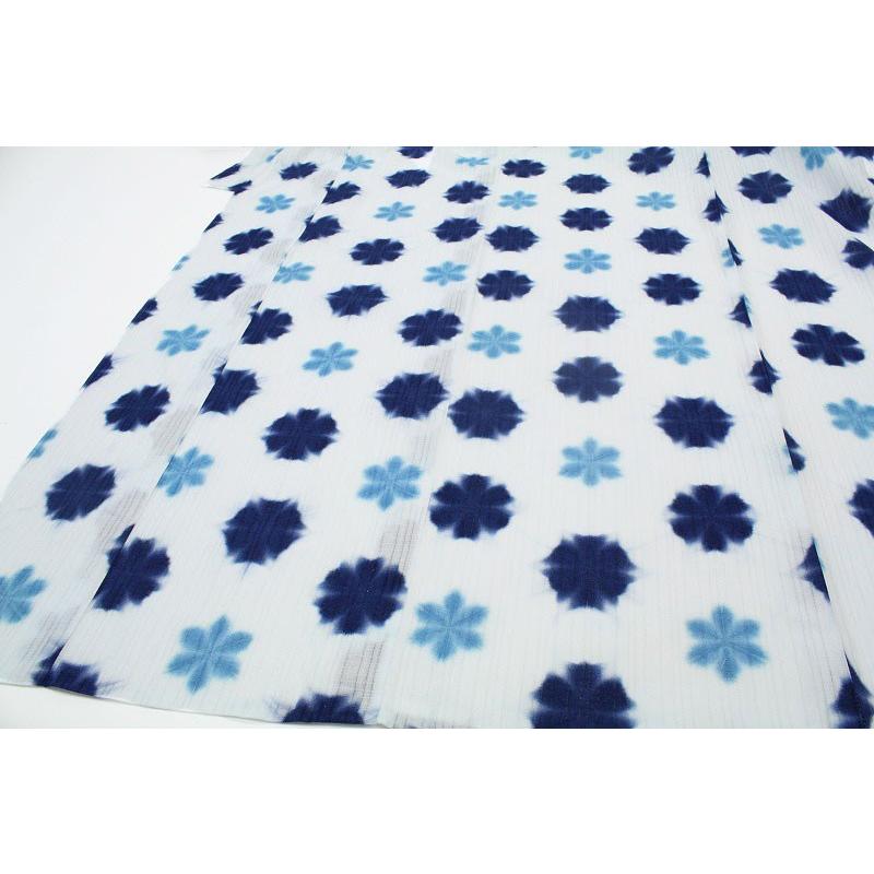 在庫処分 浴衣 レディース 雪花絞り 板締め絞り Lサイズ 白地 紺色