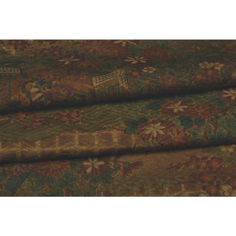 在庫処分 京友禅 伝統工芸士 樽本伊勢蔵 特選 本手加工 摺友禅 鶯茶色