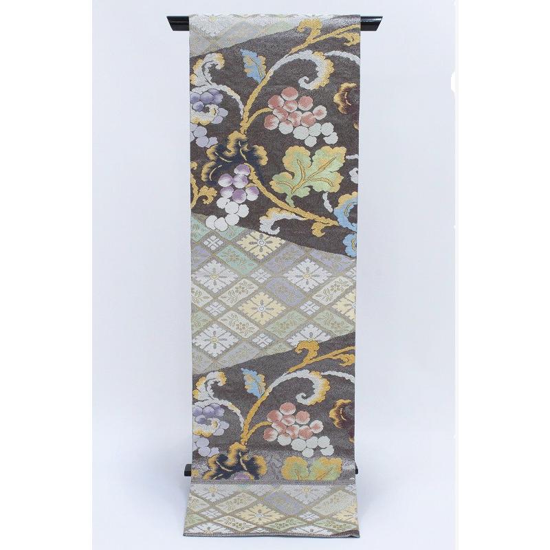 在庫処分 袋帯 新品 誉田屋源兵衛 正絹 金 銀 葡萄 横菱 金糸 高級