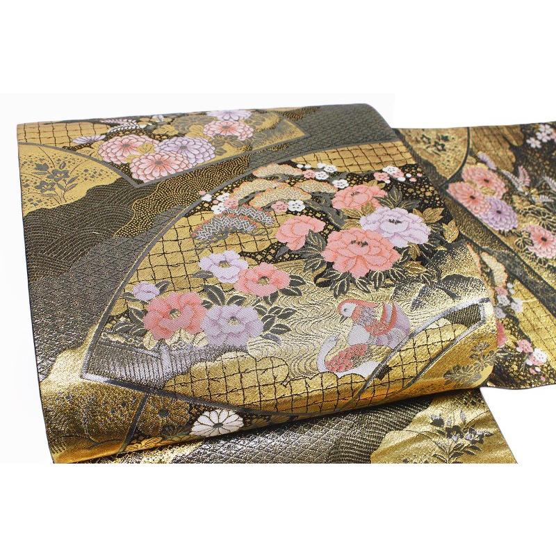 在庫処分 プラチナ二重箔 金色地 波 地紙 菊 牡丹 桜 梅 松 桔梗 萩 