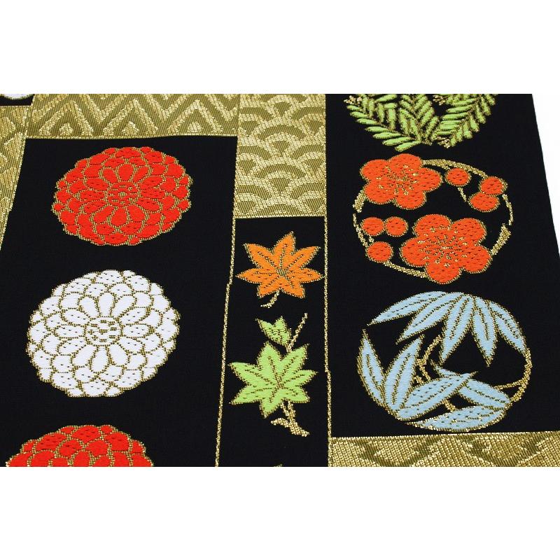 在庫処分 川島織物 名古屋帯 唐織 リサイクル 中古 金色 菊 楓 梅 花柄