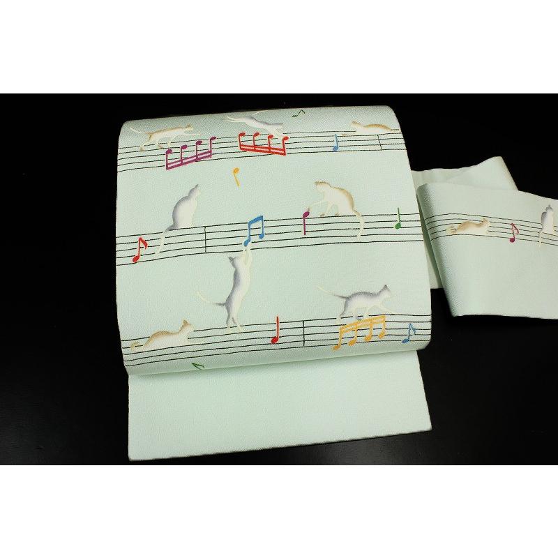 猫と音符の名古屋帯正絹未使用