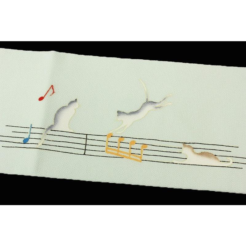 猫と音符の名古屋帯正絹未使用