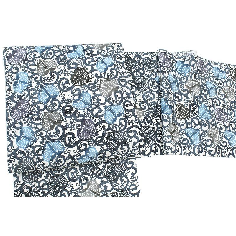 名古屋帯 江戸紅型 夏物 藍色 葵 唐草 紅型染 塩瀬 五泉 絽 正絹 九寸