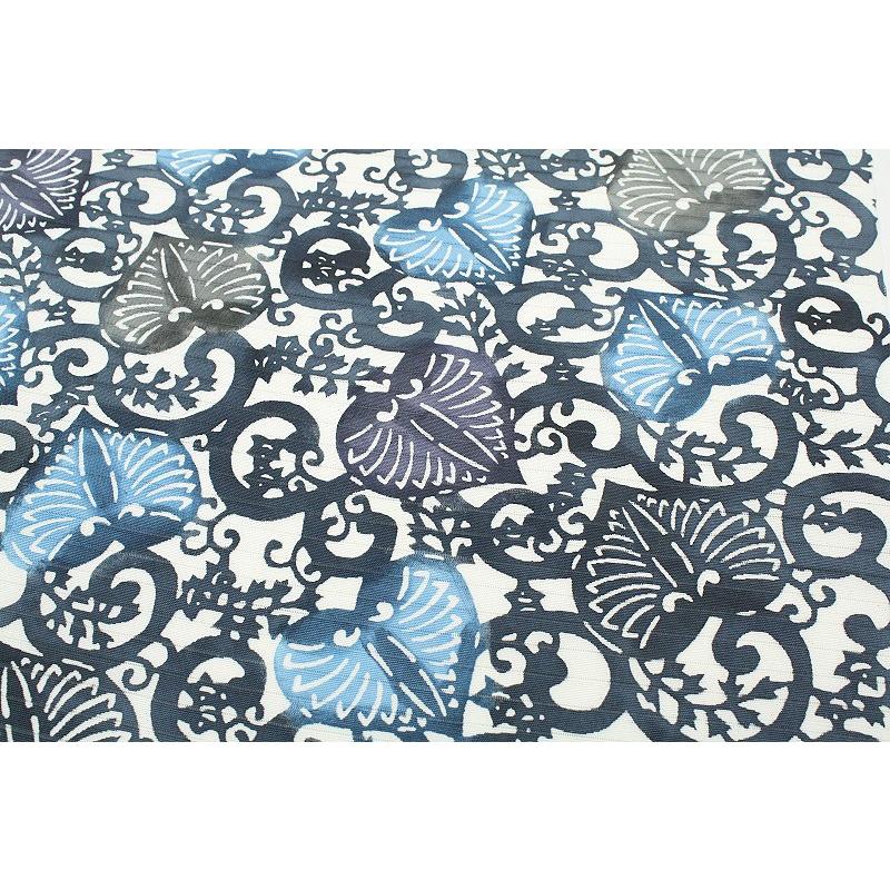 名古屋帯 江戸紅型 夏物 藍色 葵 唐草 紅型染 塩瀬 五泉 絽 正絹 九寸