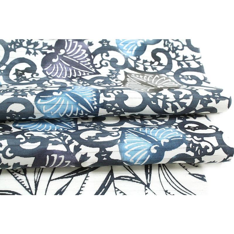 名古屋帯 江戸紅型 夏物 藍色 葵 唐草 紅型染 塩瀬 五泉 絽 正絹 九寸