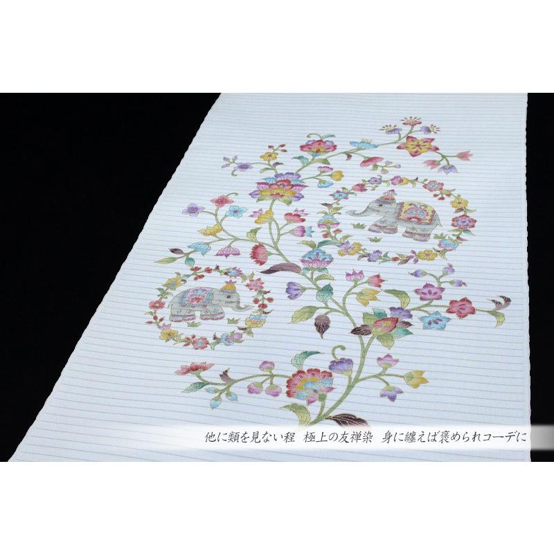 新品未使用　正絹　夏名古屋帯　華紋　更紗　草花　唐草　紗絽 岡重 名古屋帯 夏物 白 更紗 象 花唐草 正絹 本加工友禅 手描友禅 塩瀬