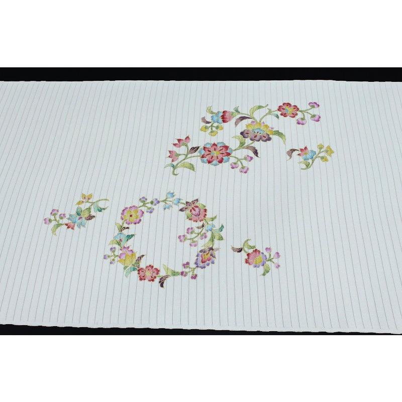 岡重 名古屋帯 夏物 白 更紗 象 花唐草 正絹 本加工友禅 手描友禅 塩瀬