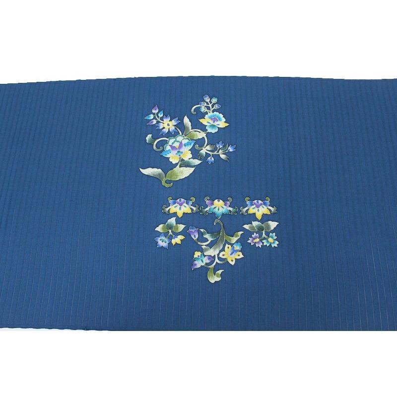 岡重 名古屋帯 夏物 青色 更紗 花唐草 正絹 本加工友禅 手描友禅 塩瀬