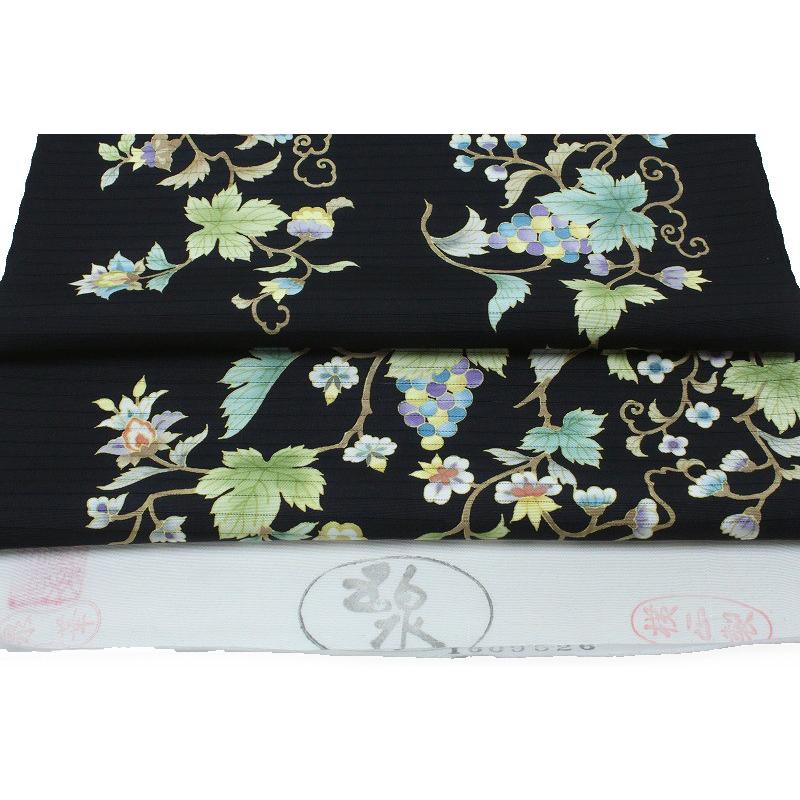 岡重 名古屋帯 夏物 黒 葡萄唐草 更紗 正絹 本加工友禅 手描友禅 塩瀬  