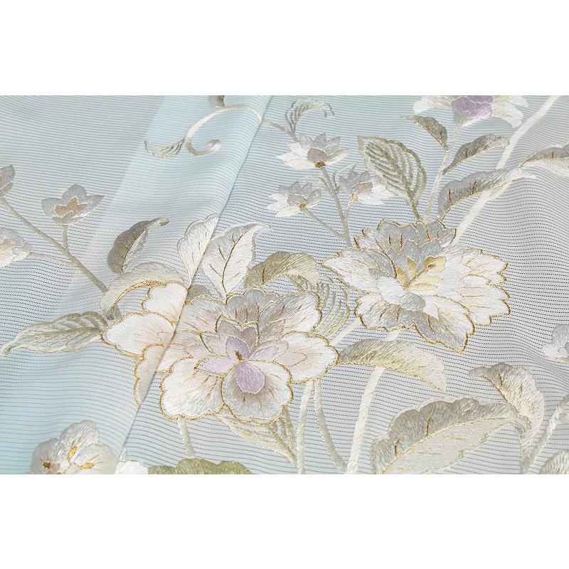 訪問着 夏物 手刺繍 水色 白 花唐草 友禅ぼかし染 正絹 最高級 塩瀬