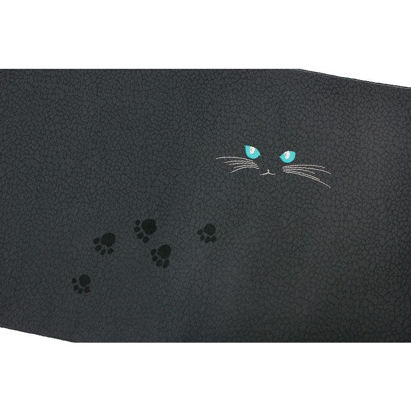 名古屋帯 唐織 正絹 黒 ブラック 猫 ねこ ネコ 未仕立て 反物 新品
