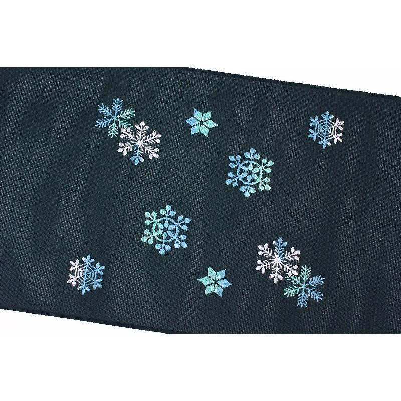 龍村美術織物 夏物 紗 西陣 唐織 紺色地 雪の華 雪の結晶 正絹 九寸