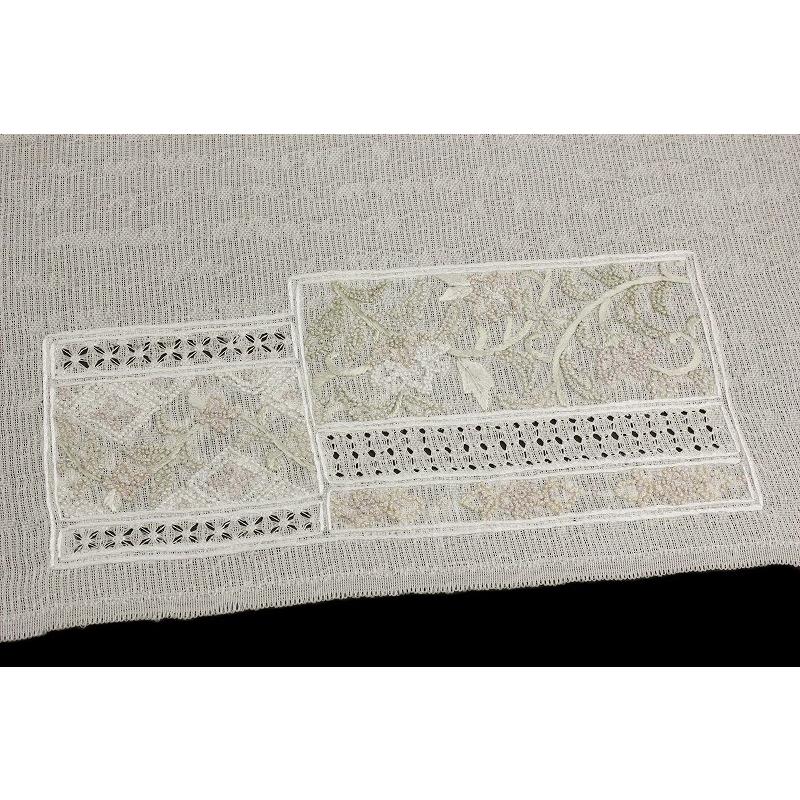 袋帯 夏物 豪華手刺繍 生成色 四角 横段 花 更紗 正絹 紗 相良刺繍