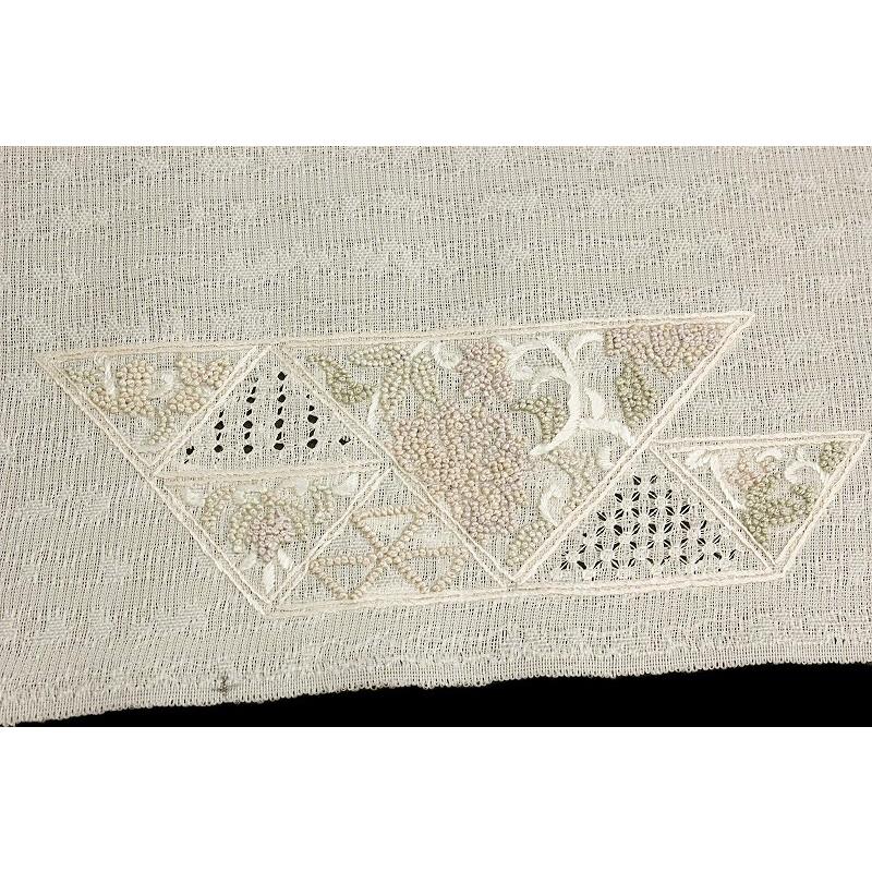 袋帯 夏物 豪華手刺繍 生成色 三角 花 更紗 正絹 紗 相良刺繍 スワトウ