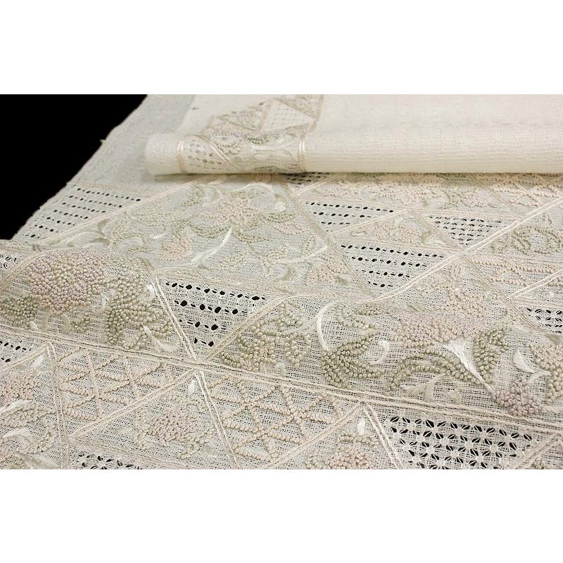 夏の紗の生地に豪華な刺繍の袋帯 夏の紗の生地に豪華な刺繍の袋帯