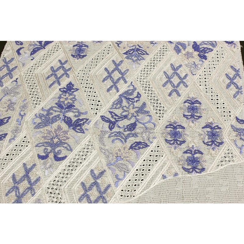 名古屋帯 夏物 豪華手刺繍 生成色 菱 花 更紗 正絹 紗 相良刺繍 名古屋帯 夏物 豪華手刺繍 生成色 菱 花 更紗 正絹 紗 相良刺繍