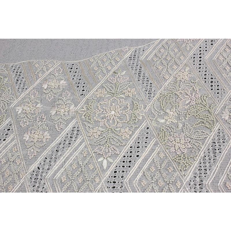 名古屋帯 夏物 豪華手刺繍 薄グレー 菱 花 更紗 正絹 紗 相良 名古屋帯 夏物 豪華手刺繍 薄グレー 菱 花 更紗 正絹 紗 相良