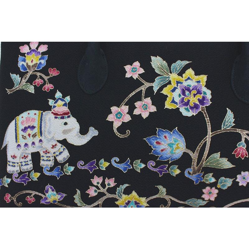 岡重 バッグ OKAJIMA 象 更紗 花唐草 黒 ブラック 京友禅 お洒落