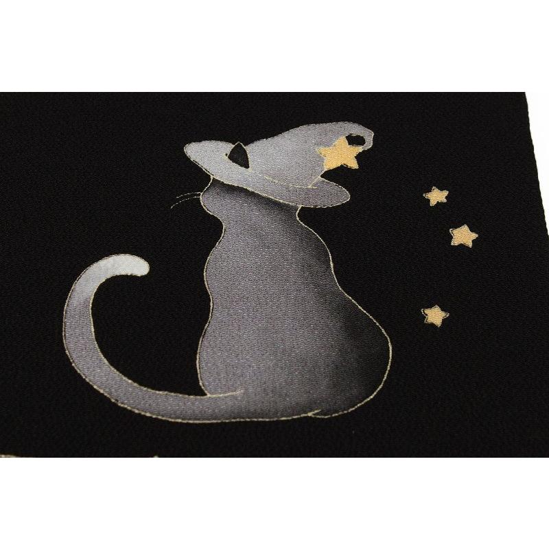 十日町友禅 秀美 九寸 名古屋帯 反物 猫 ねこ ネコ 月 模様 正絹 新品