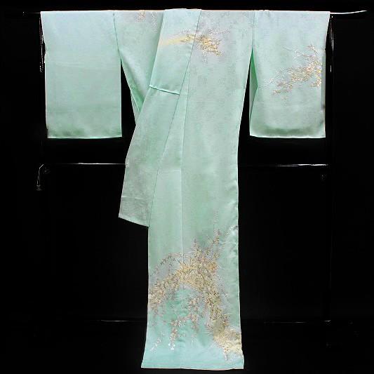 訪問着 手刺繍 水色 菊 桜 萩 藤 花籠 友禅ぼかし染 正絹 最高級 丹後