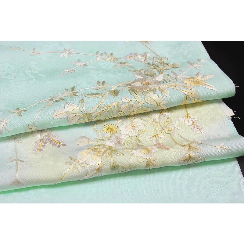 訪問着 手刺繍 水色 菊 桜 萩 藤 花籠 友禅ぼかし染 正絹 最高級