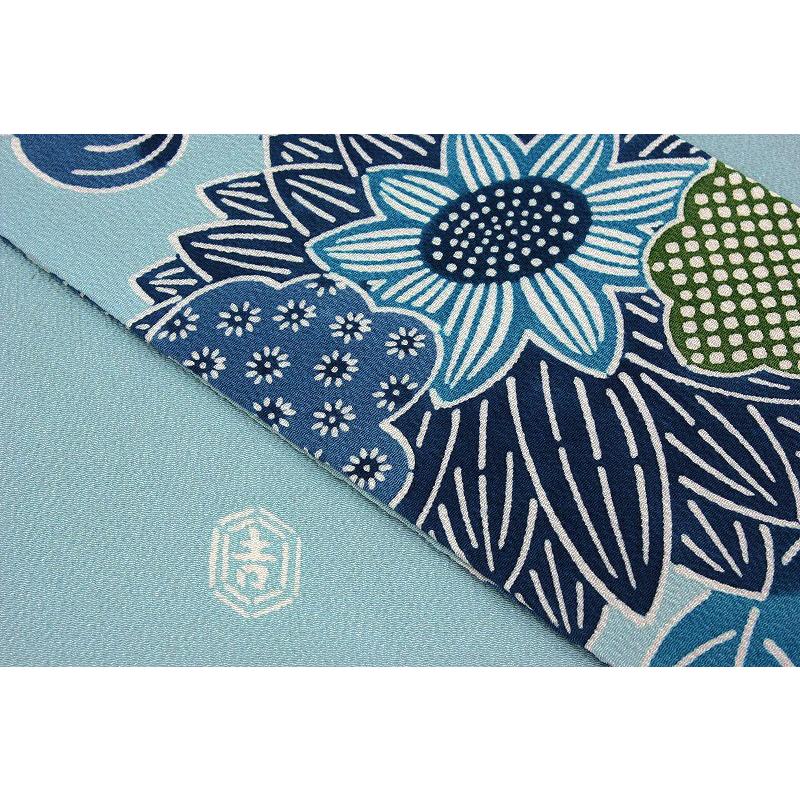 栗山吉三郎 名古屋帯 栗山紅型 紅型染 和染紅型 水色 菊 雲 正絹 浜