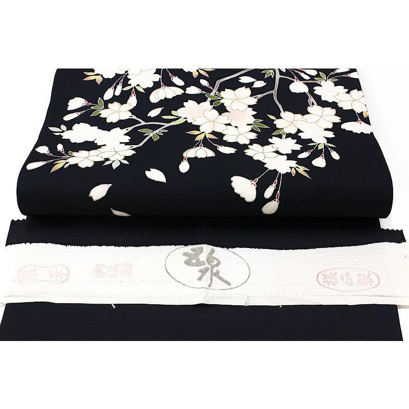 名古屋帯 正絹 桜 塩瀬 濃グレー 絹菱 本加工友禅 未仕立て 九寸 反物