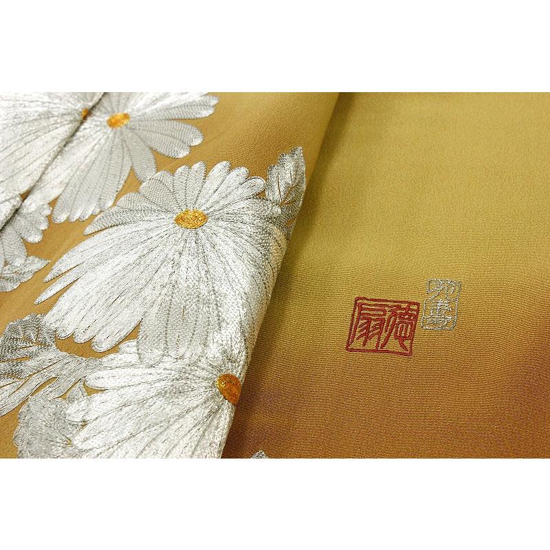 藤林徳扇 訪問着 正絹 本手刺繍 亜麻色 菊 プラチナ箔糸 友禅染 最高級