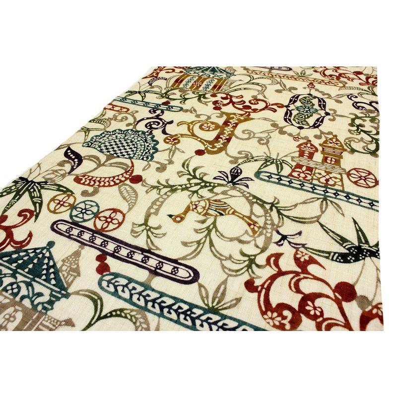 栗山吉三郎 九寸 名古屋帯 反物 夏物 紅型染 南蛮絵文字 模様 紗 本麻 新品 未仕立て品 Zn30 5starinspections Com