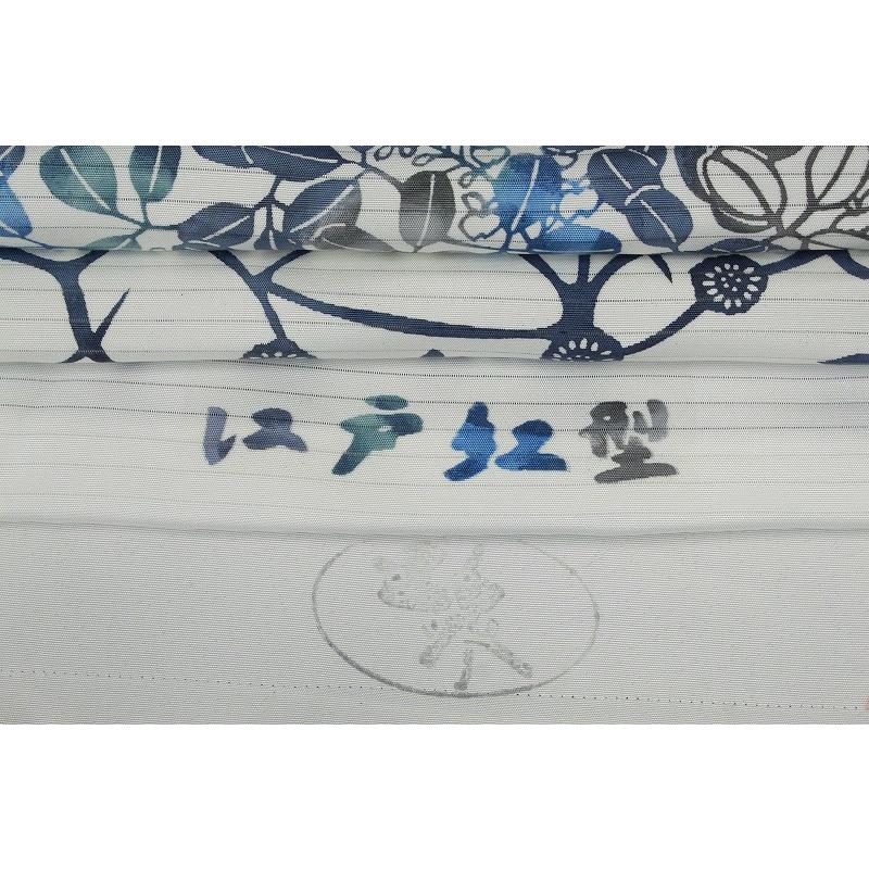 夏物 紅型染 名古屋帯 絽 白地 萩 五泉 塩瀬 江戸紅型 正絹 九寸 反物 