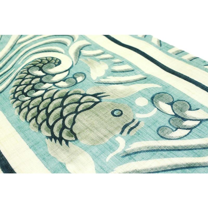 栗山吉三郎 九寸 名古屋帯 反物 夏物 紅型染 荒磯 鯉の滝登り 模様 本  