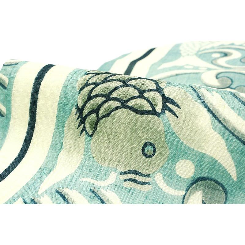 栗山吉三郎 九寸 名古屋帯 反物 夏物 紅型染 荒磯 鯉の滝登り 模様 本  