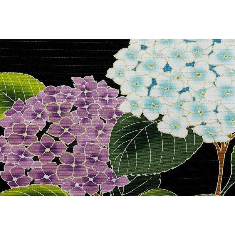 夏物 名古屋帯 絹菱 黒地 紫陽花 あじさい 絽 五泉 塩瀬 正絹 九寸 
