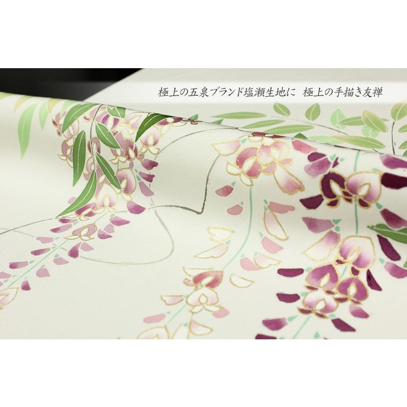 名古屋帯 塩瀬 正絹 白地 藤 絹菱 九寸 五泉 本加工友禅 新品 未 名古屋帯 塩瀬 正絹 白地 藤 絹菱 九寸 五泉 本加工友禅 新品 未