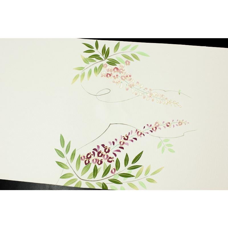 名古屋帯 塩瀬 正絹 白地 藤 絹菱 九寸 五泉 本加工友禅 新品 未 名古屋帯 塩瀬 正絹 白地 藤 絹菱 九寸 五泉 本加工友禅 新品 未