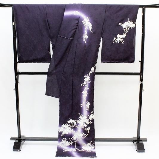 訪問着 豪華手刺繍 桜 正絹 濃 紫 友禅染 ぼかし 上品 エレガント