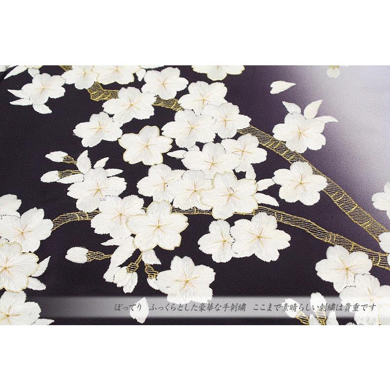 訪問着 手刺繍 桜 濃紫色 薄藤色 友禅染 ぼかし 正絹 尾峨佐 未仕立て