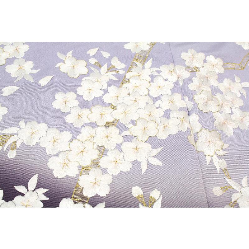 訪問着 手刺繍 桜 濃紫色 薄藤色 友禅染 ぼかし 正絹 尾峨佐 未仕立て
