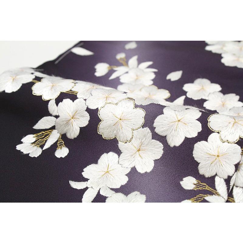 訪問着 手刺繍 桜 濃紫色 薄藤色 友禅染 ぼかし 正絹 尾峨佐 未仕立て
