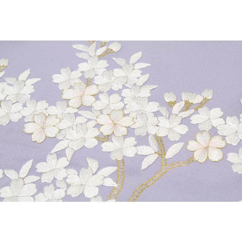 訪問着 手刺繍 桜 流水 濃紫色 薄藤色 友禅染 ぼかし 正絹 尾峨佐 未
