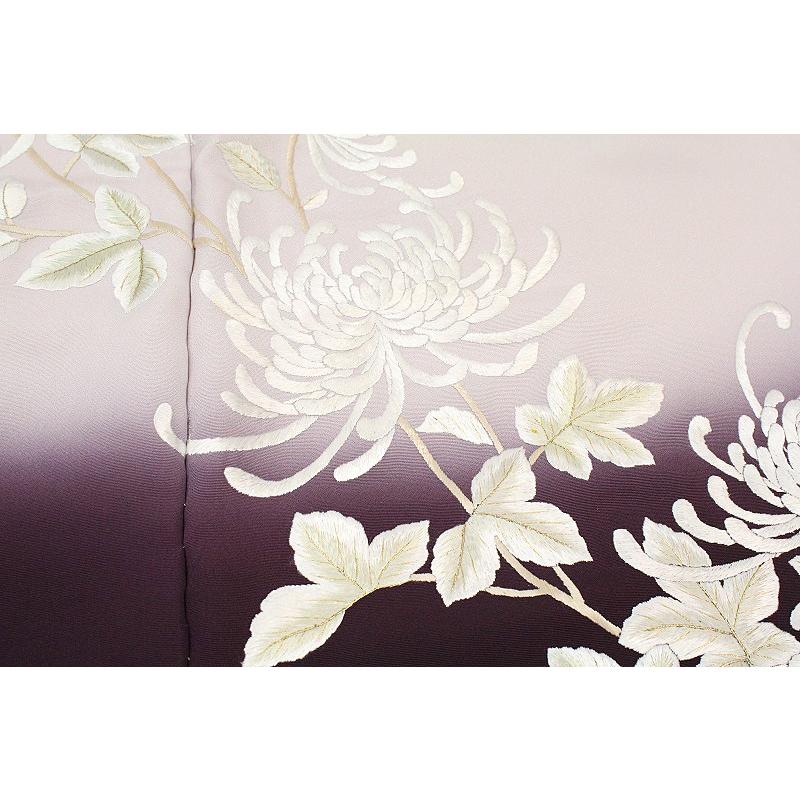 訪問着 手刺繍 濃紫色 薄灰桜 乱菊 友禅染 ぼかし 正絹 尾峨佐 未