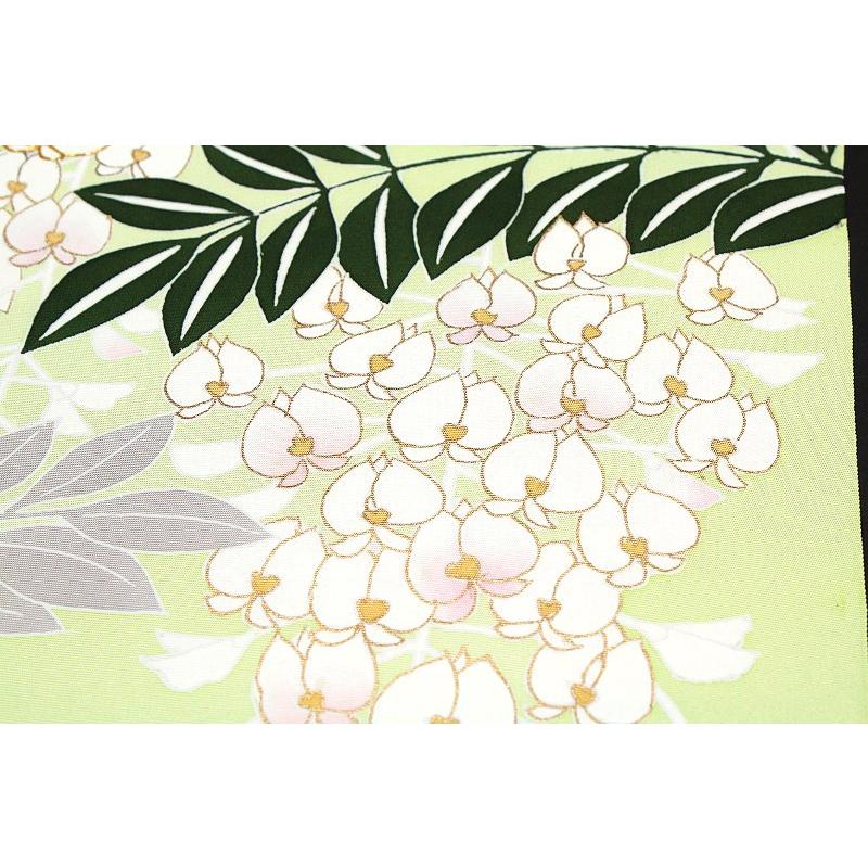 名古屋帯 塩瀬 薄黄緑色 藤 絹菱 正絹 本加工友禅 九寸 五泉 新品 未  