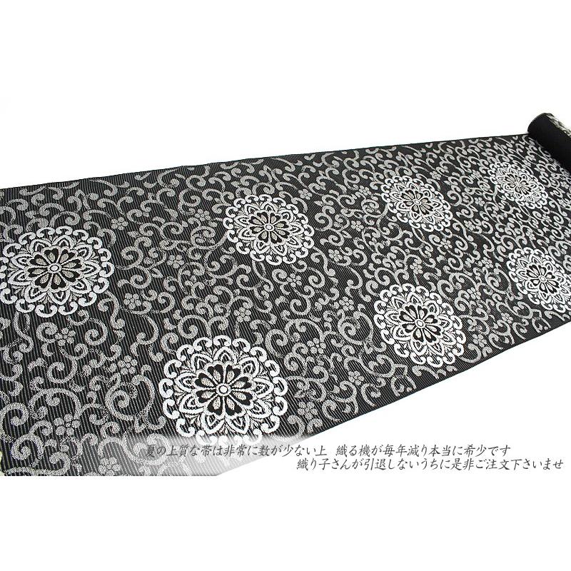 極上　開き名古屋帯　正絹　唐織　黒　中古　西陣織　秋草　【mm522】 名古屋帯 夏物 極上唐織 黒地 西陣ふくい 華文 唐草 正絹 絽 名門