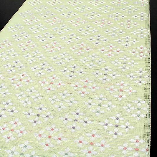 袋帯 夏物 極上唐織 薄黄緑色 西陣ふくい 四つ菱 正絹 絽 名門 西陣織 